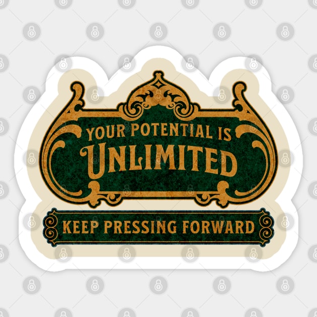 Unlimited Potential – Vintage Inspirational Typography Design Sticker by The Punny Grocer